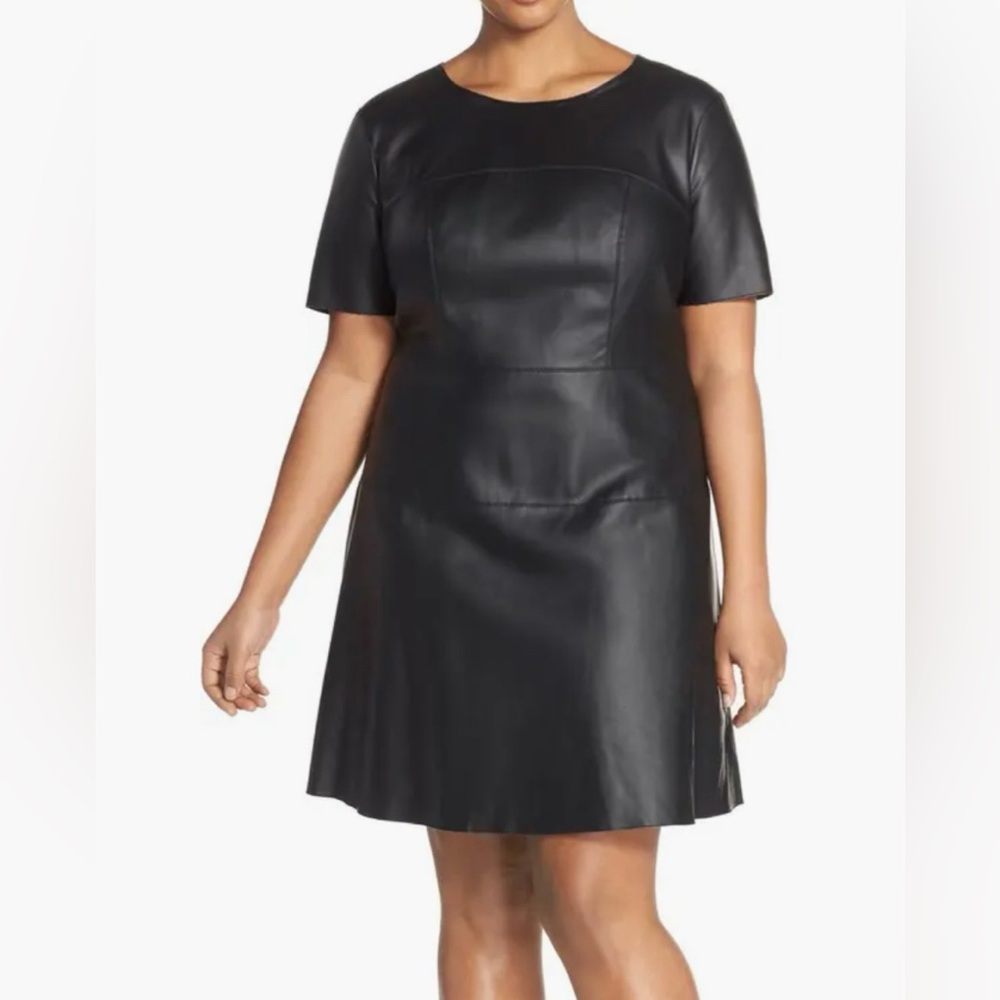 3X Black Vegan Leather Dress